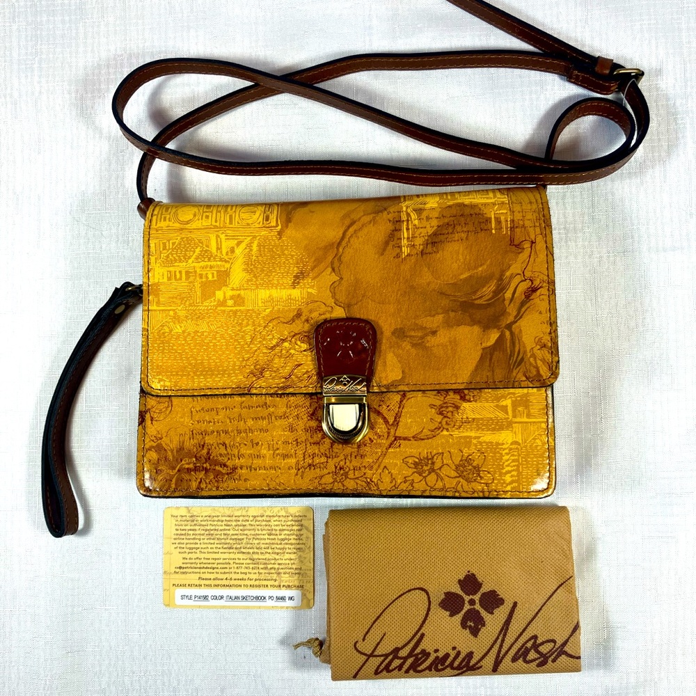 NWOT Stunning! Patricia Nash Lanza Crossbody Bag, Italian Sketchbook, Leather